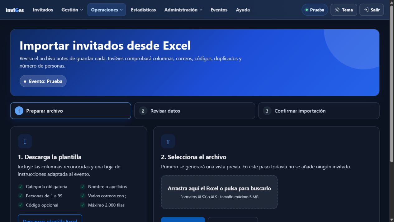 Importación de invitados desde Excel
